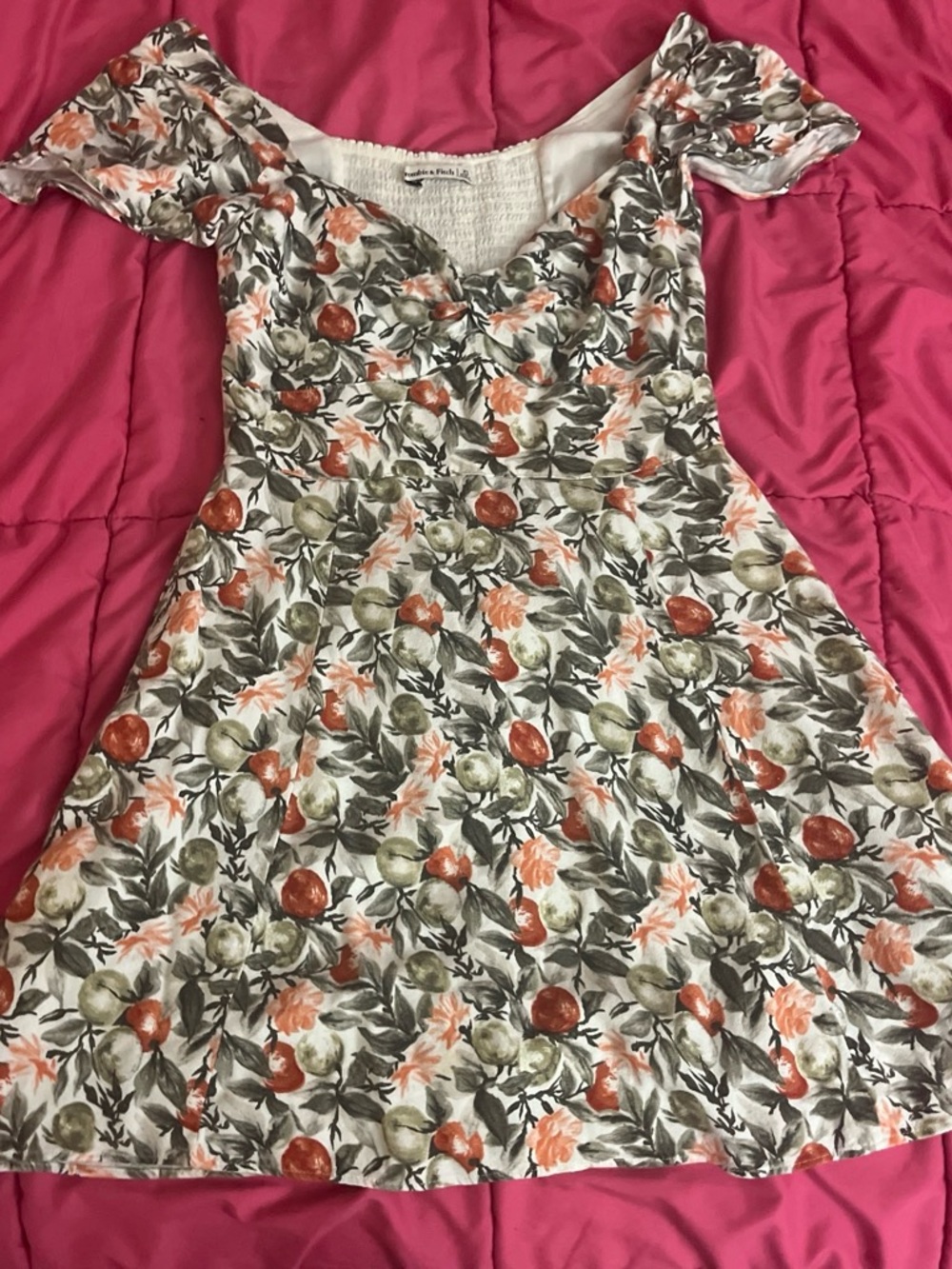 Abercrombie & Fitch Cream Mini Dress with Peach & Olive Botanical Print
